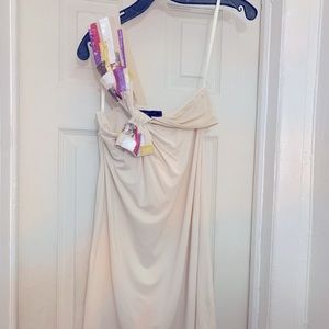 BCBG MaxAzria Cream One Shoulder Sequin Bow Shift Dress XXS